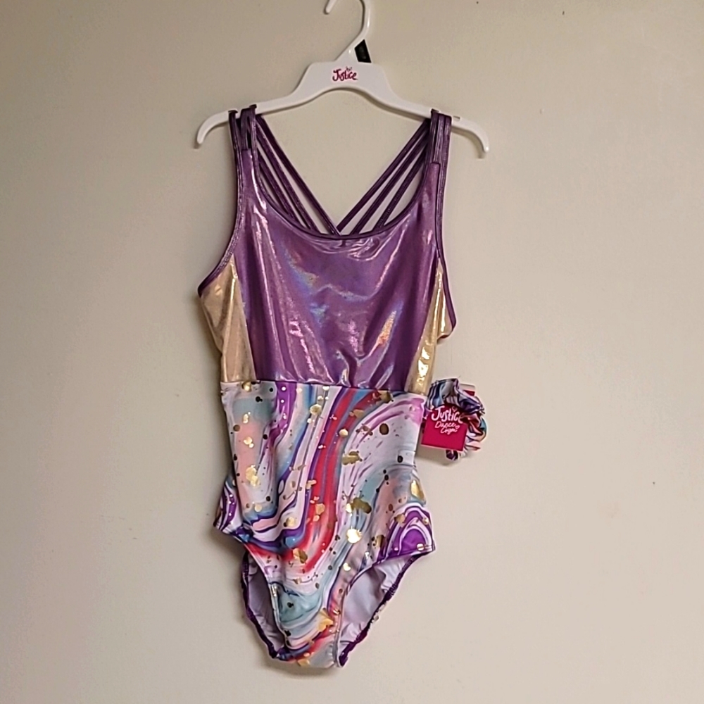 Justice dance gym girl scrappy back leotard size XL (16/18)